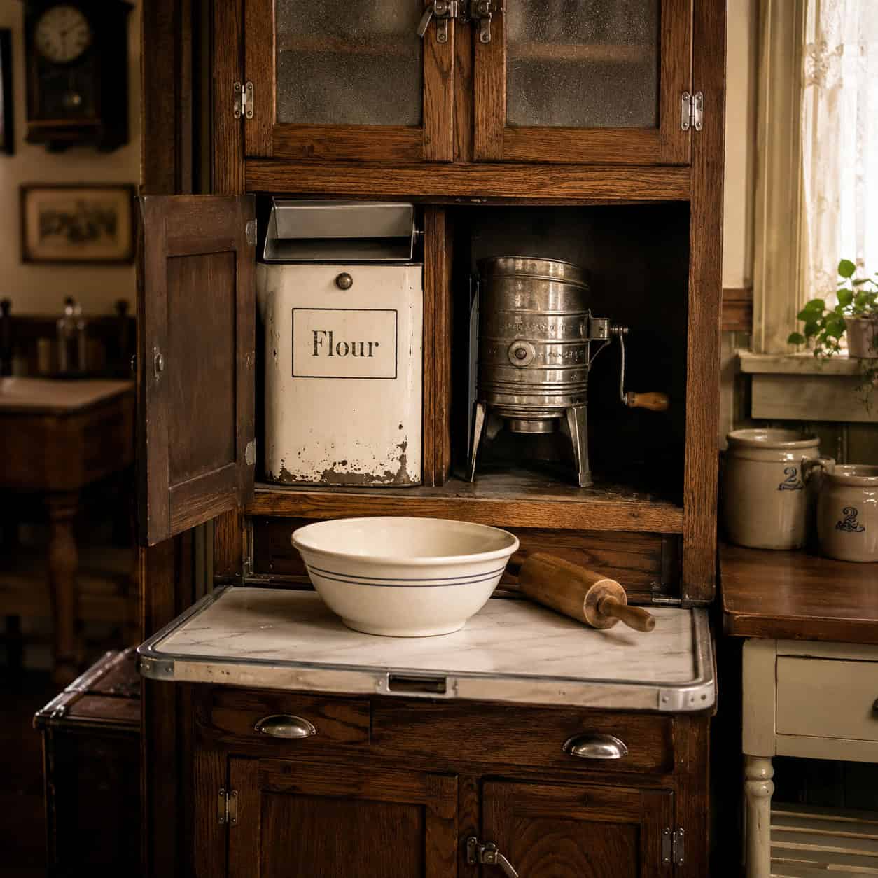 The Hoosier Cabinet's Built-In Flour Bin and Sifter