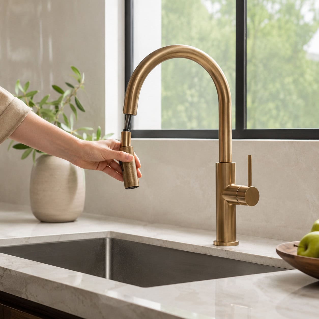 A Statement Pull-Down or Bridge Faucet
