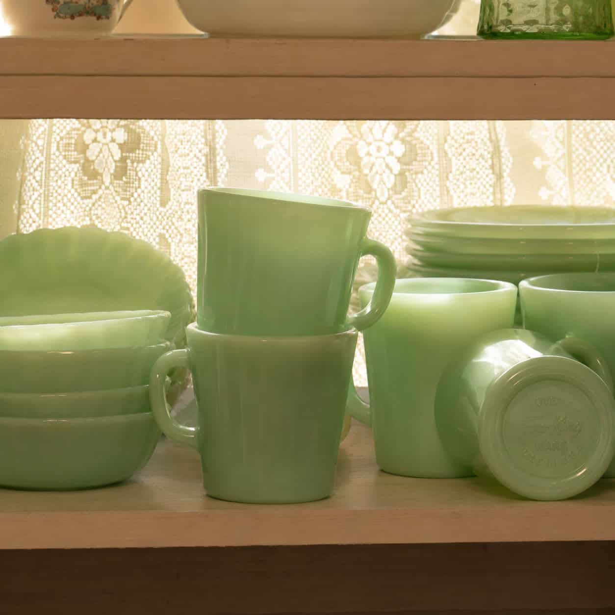 Fire-King Jadeite (the milky-green dishes)