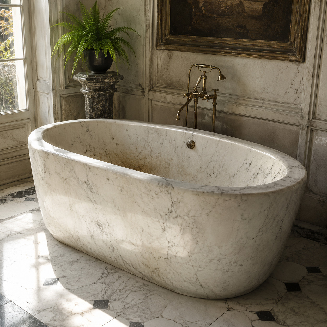Hand-Carved Marble Bathtub