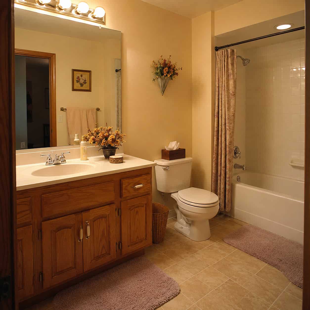 Beige-on-Beige With Honey-Oak Vanity