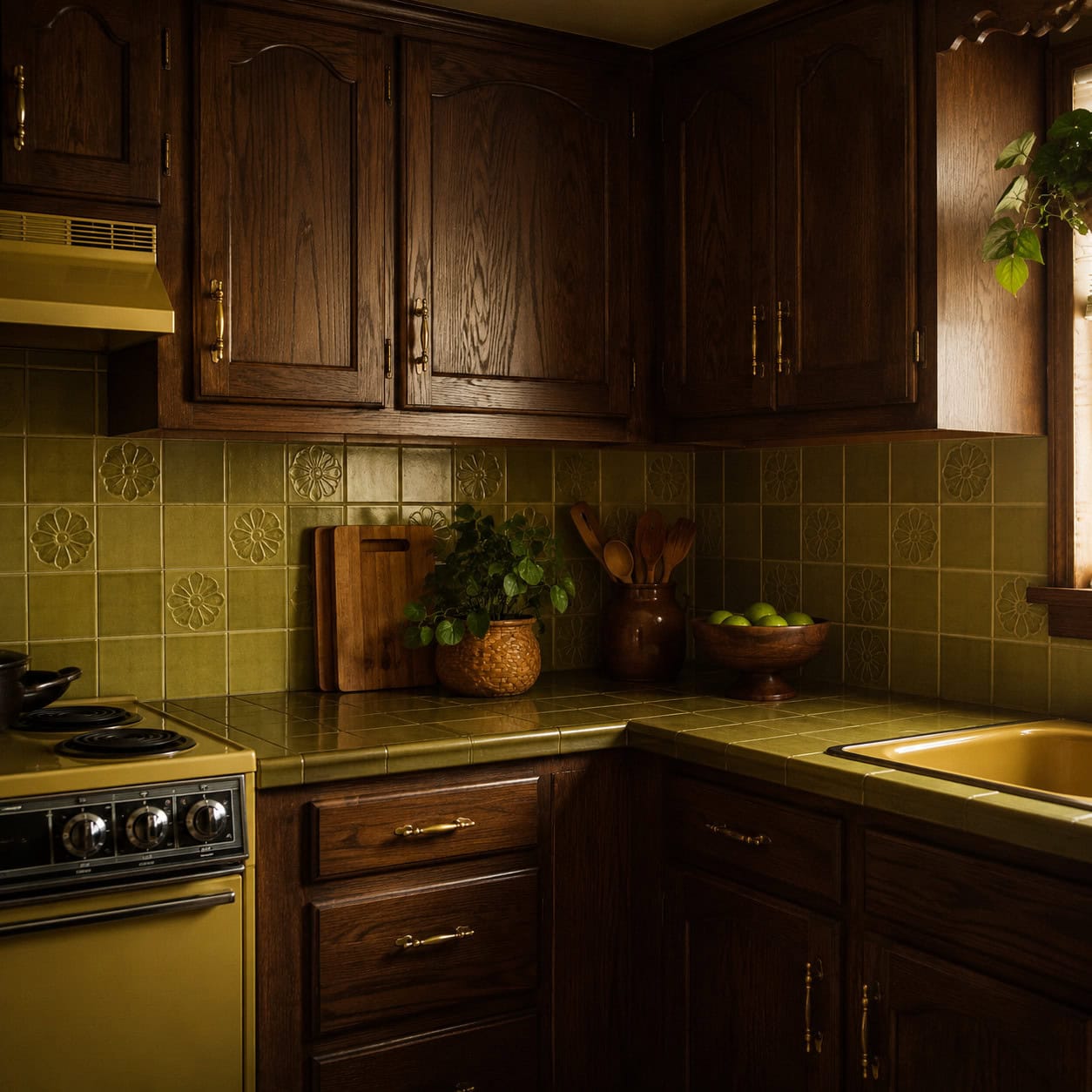 Dark-Stained Oak Cabinets