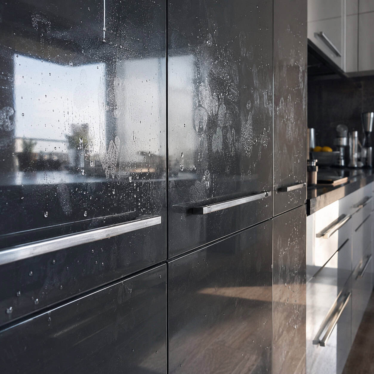 High-gloss lacquered cabinets