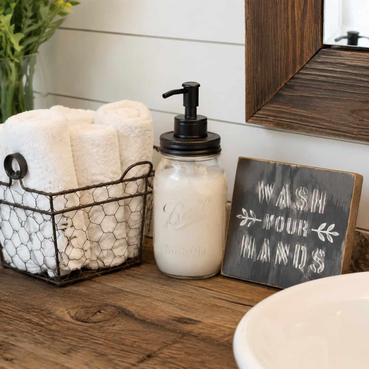 Mason Jars, Wire Baskets & 'Wash Your Hands' Signs