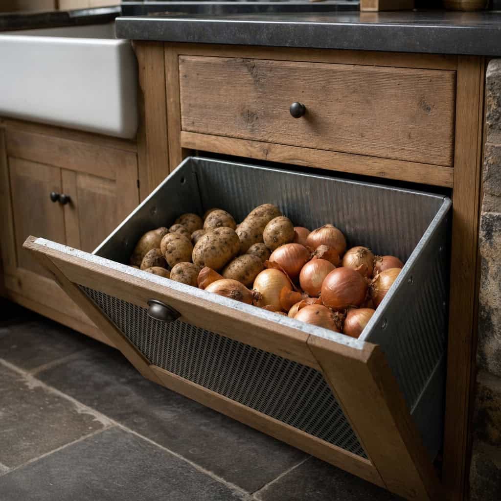 The tilt-out potato and onion bin