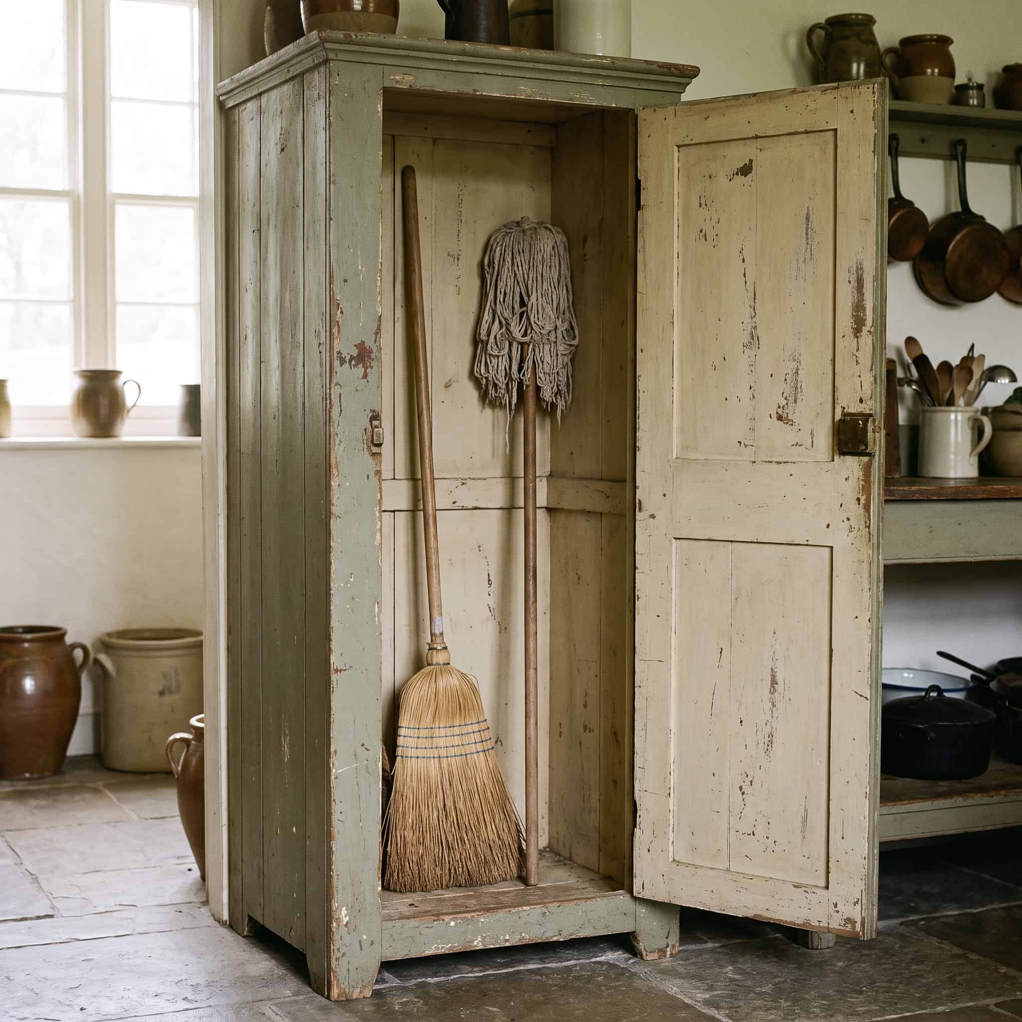 The floor-to-ceiling broom closet