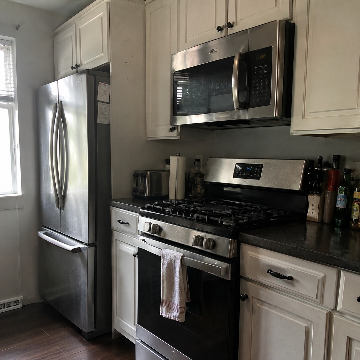 A wall of matching stainless-steel appliances