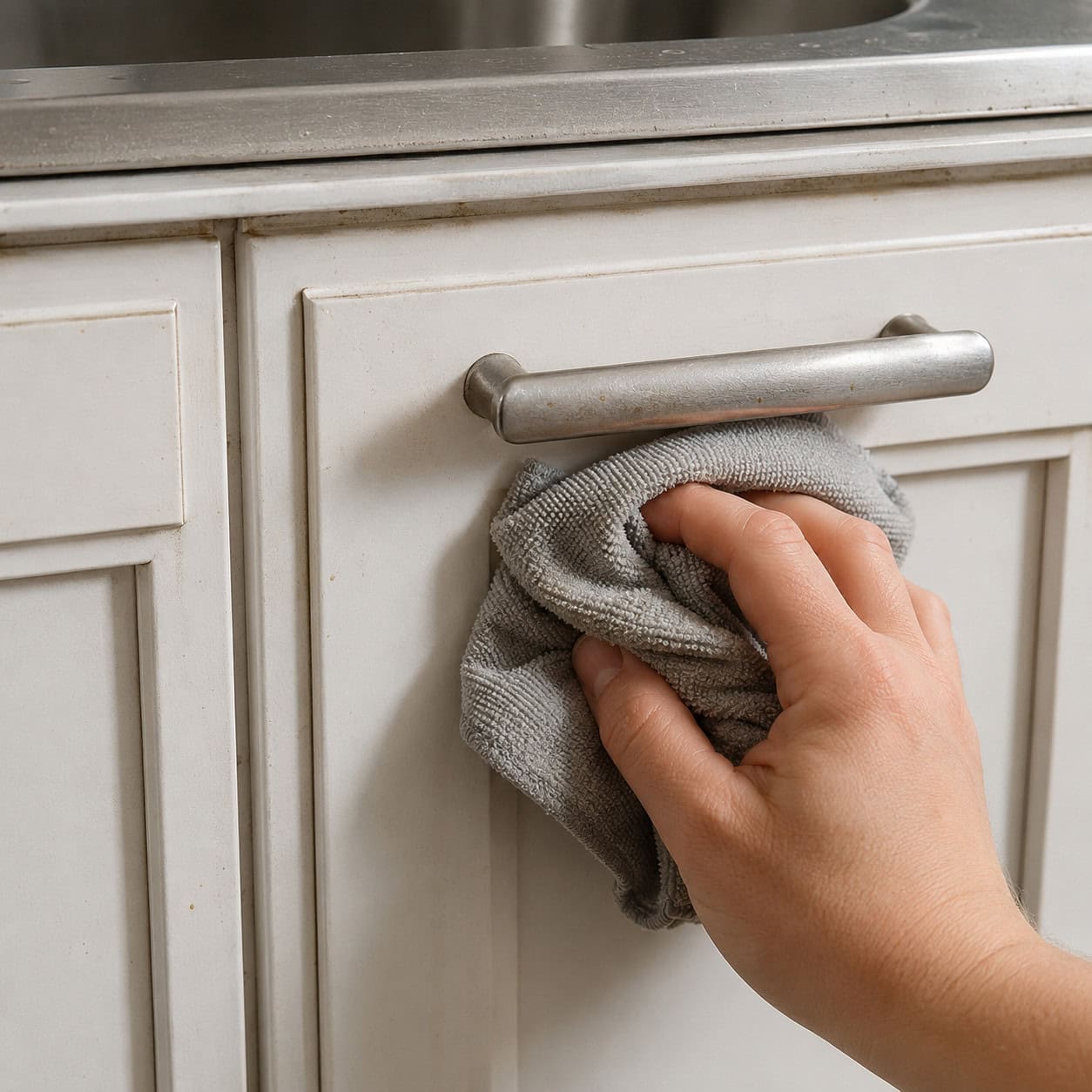 Cabinet Fronts and Handles by the Sink