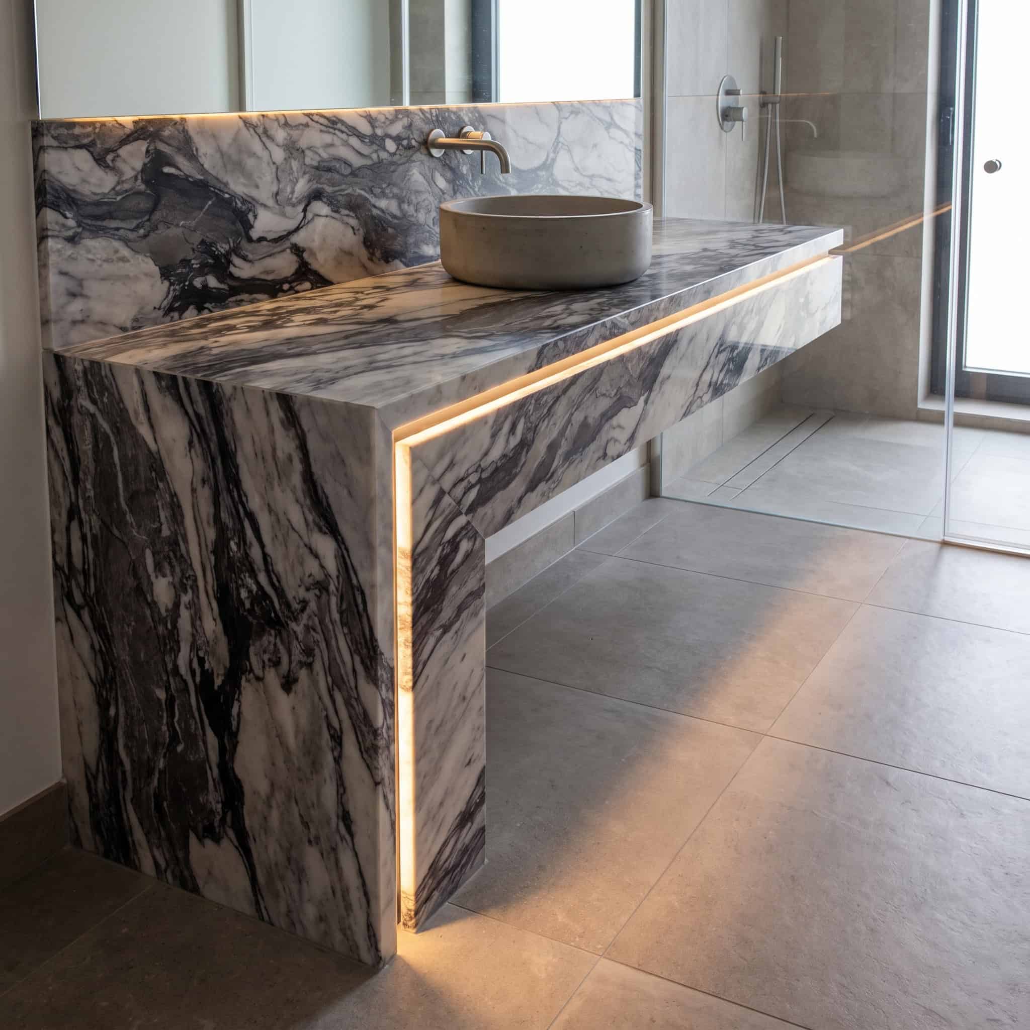 The Waterfall-Edge Vanity Countertop