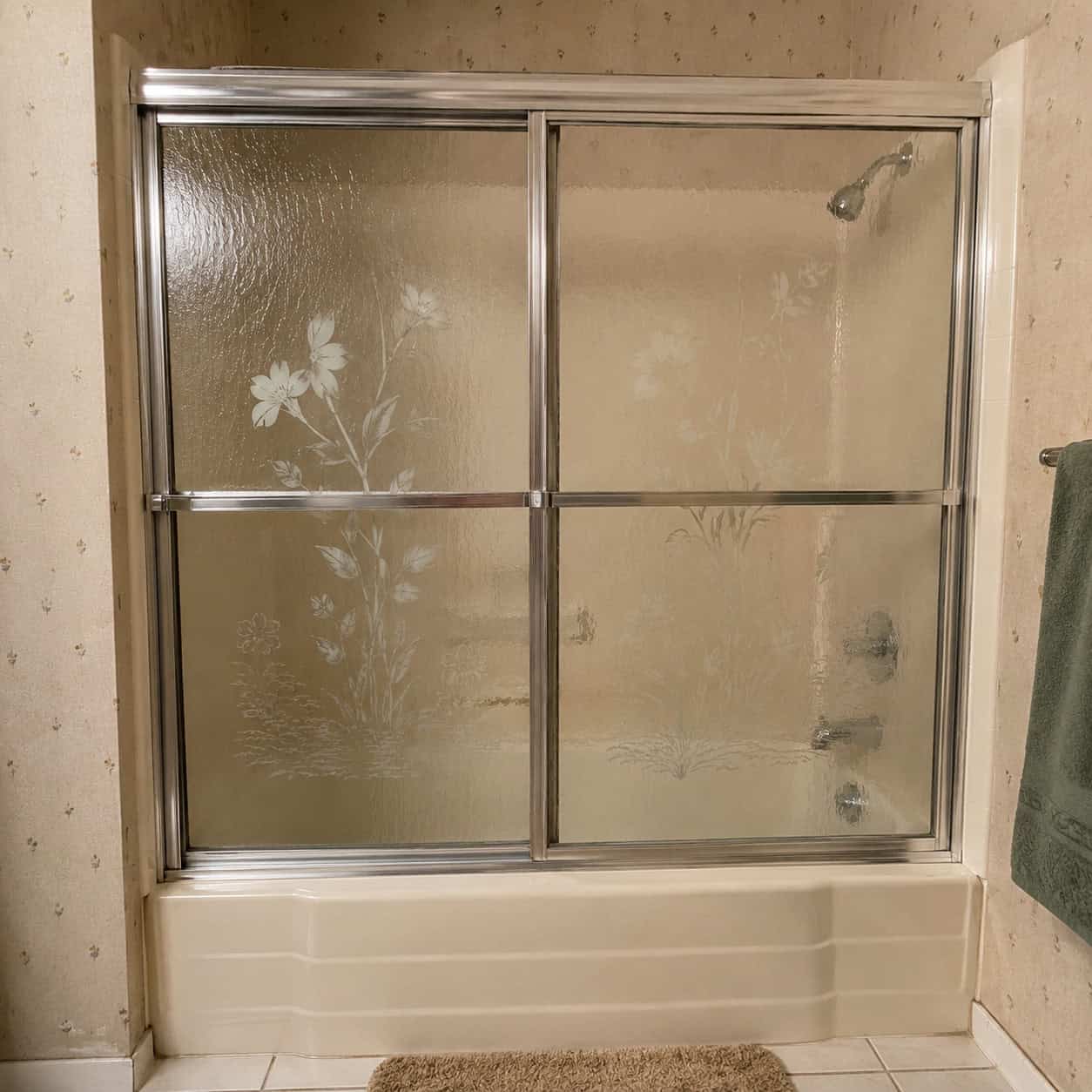 Etched-Glass Sliding Shower Doors