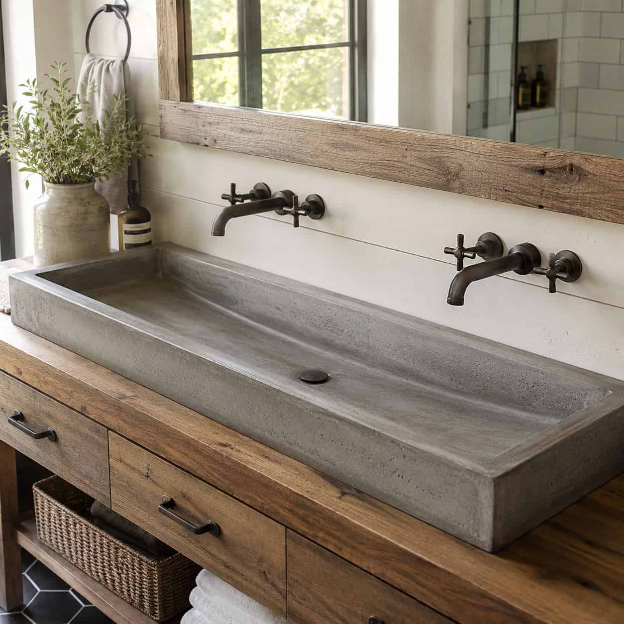 The Trough Sink With Two Faucets