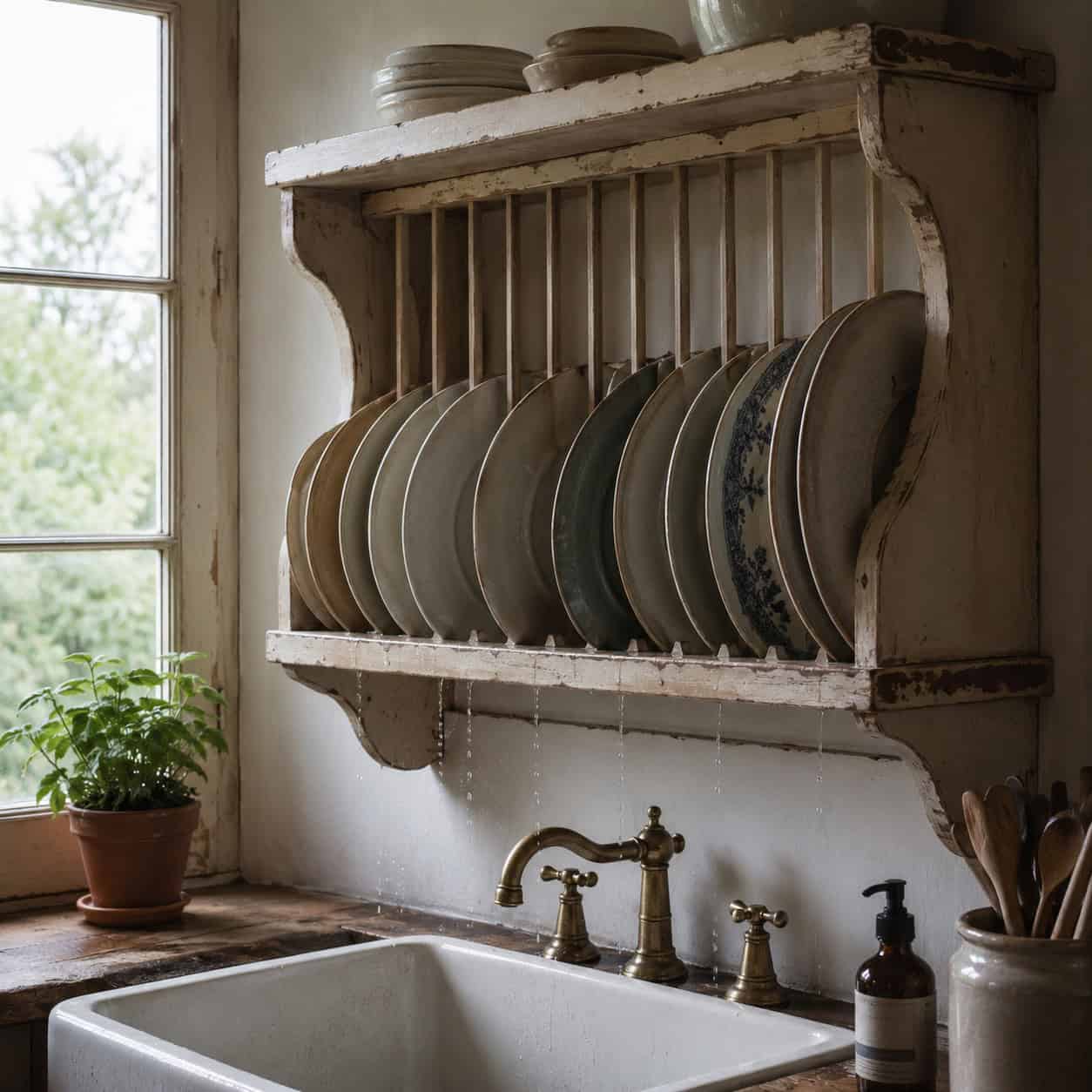 The plate rack over the sink