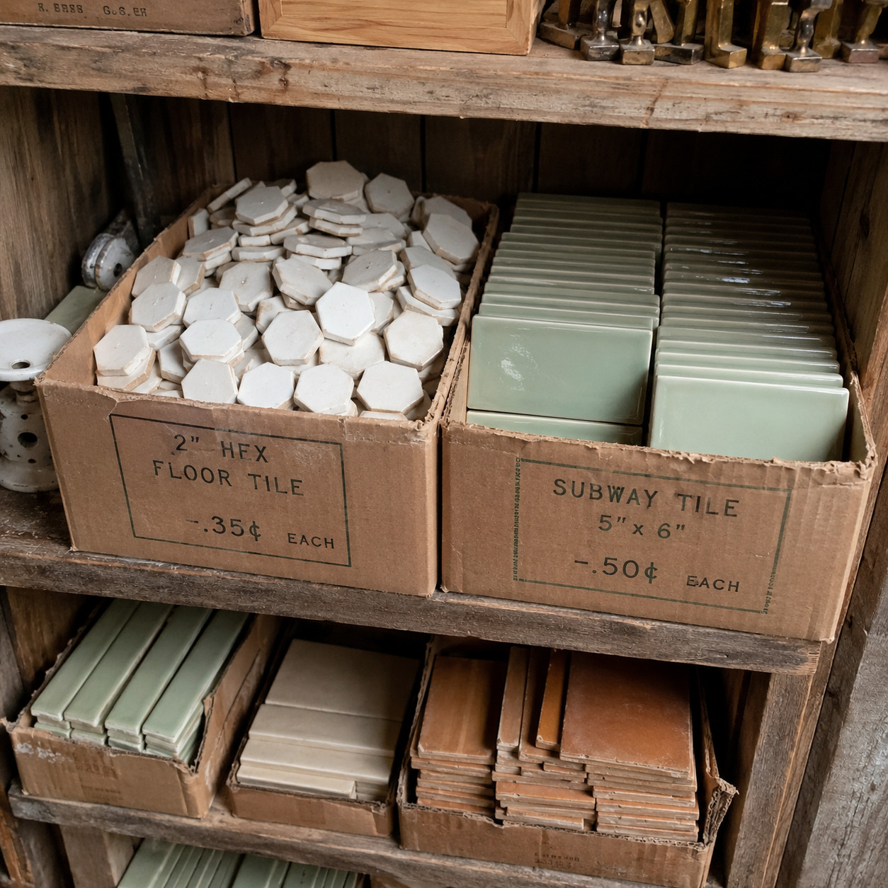 Salvaged Hex and Subway Wall Tile