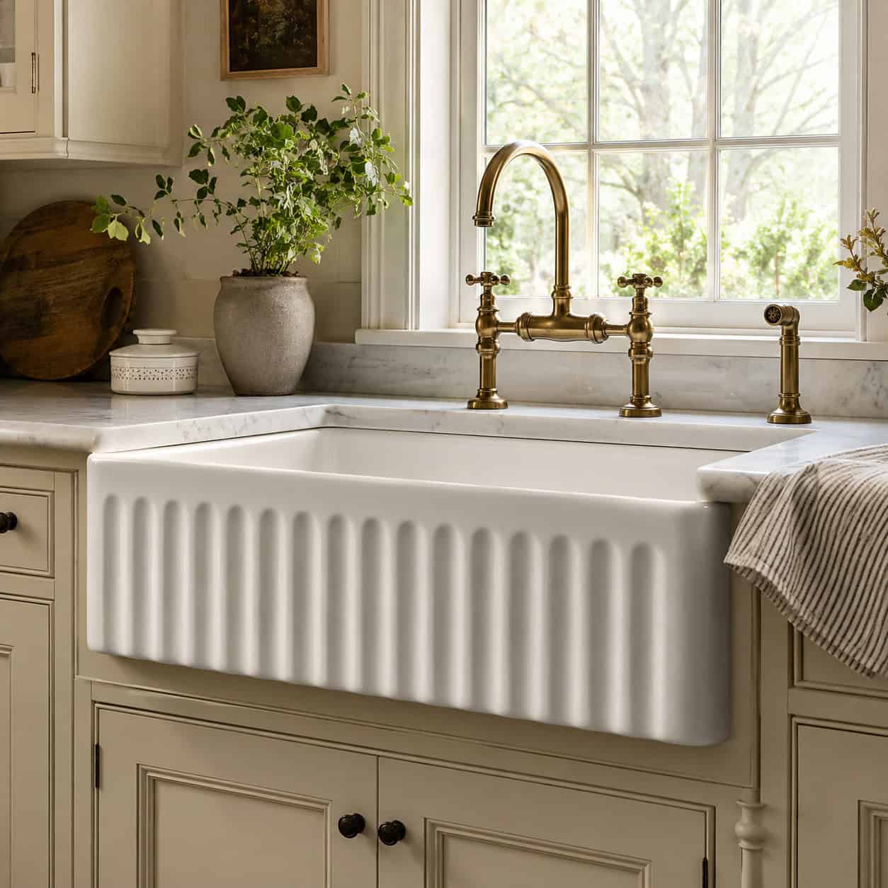 Fluted / Curved Apron Farmhouse Sink