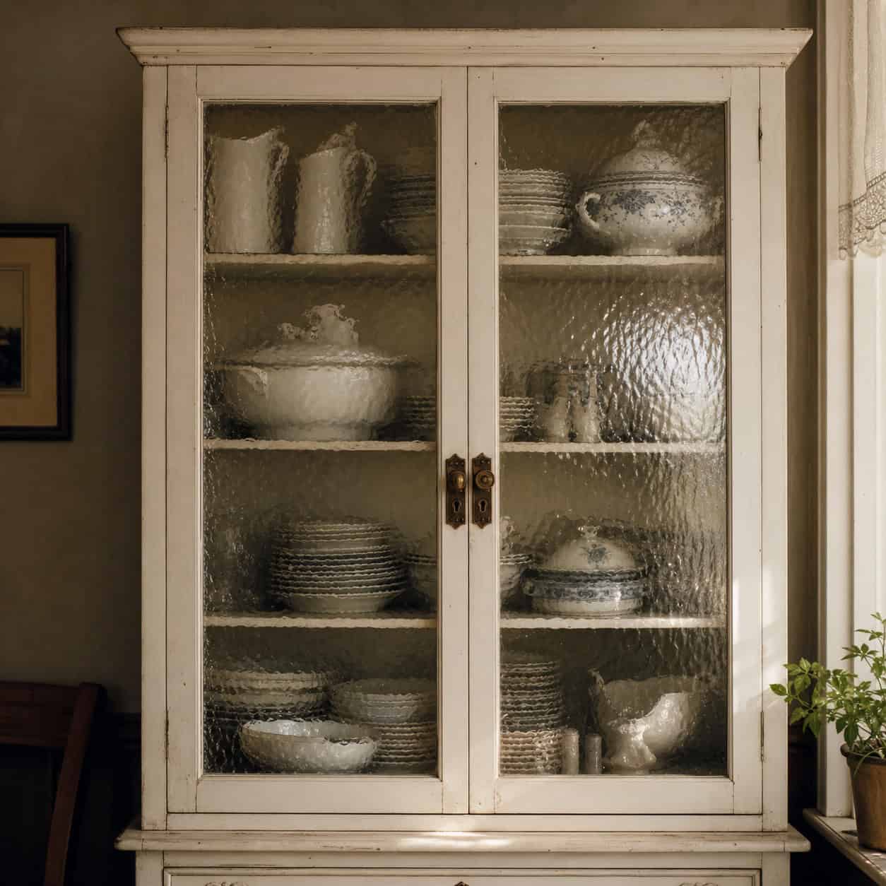 The glass-front cabinet