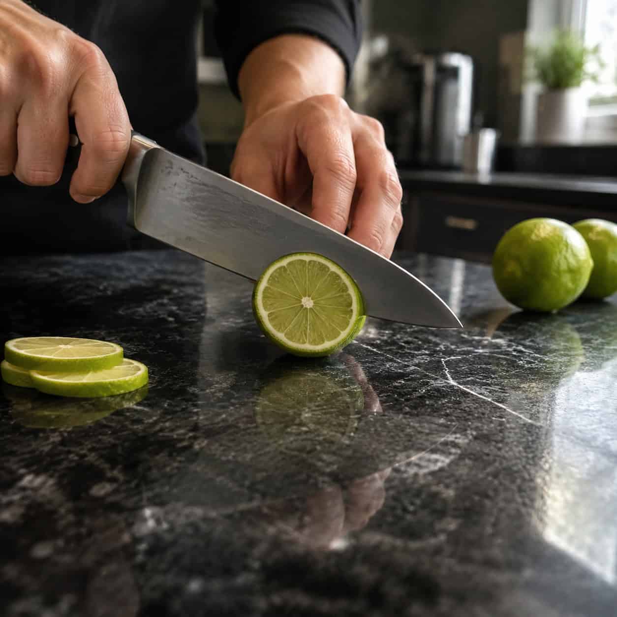 Chopping straight on the surface — no cutting board