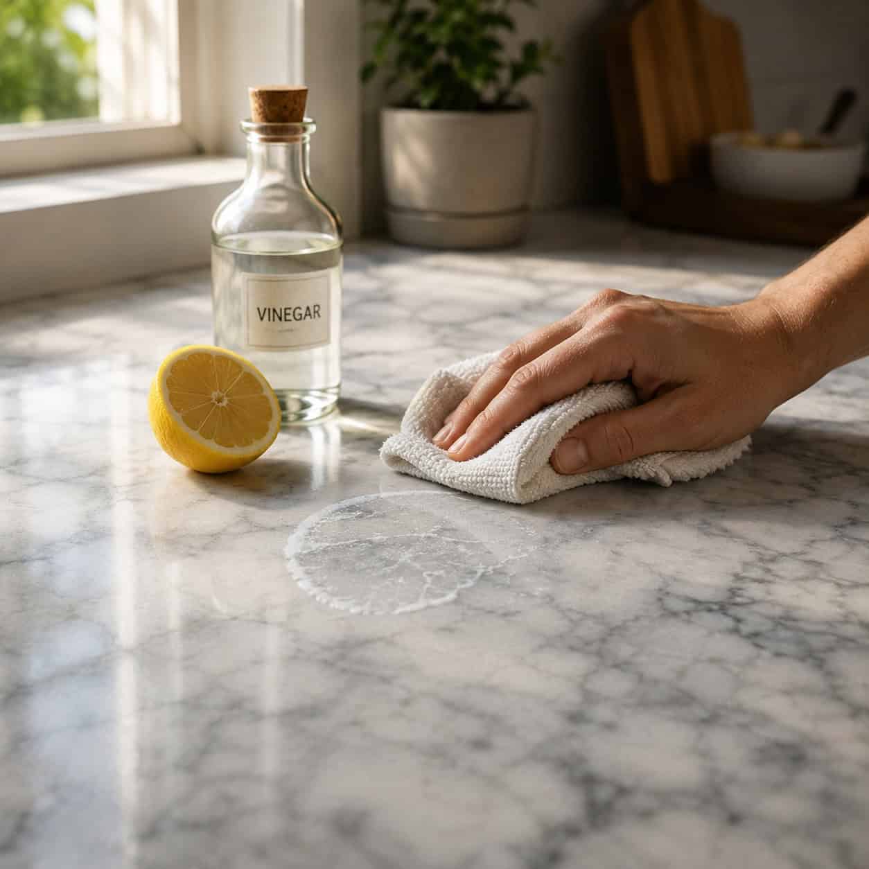 Wiping down with vinegar and lemon "natural" cleaners