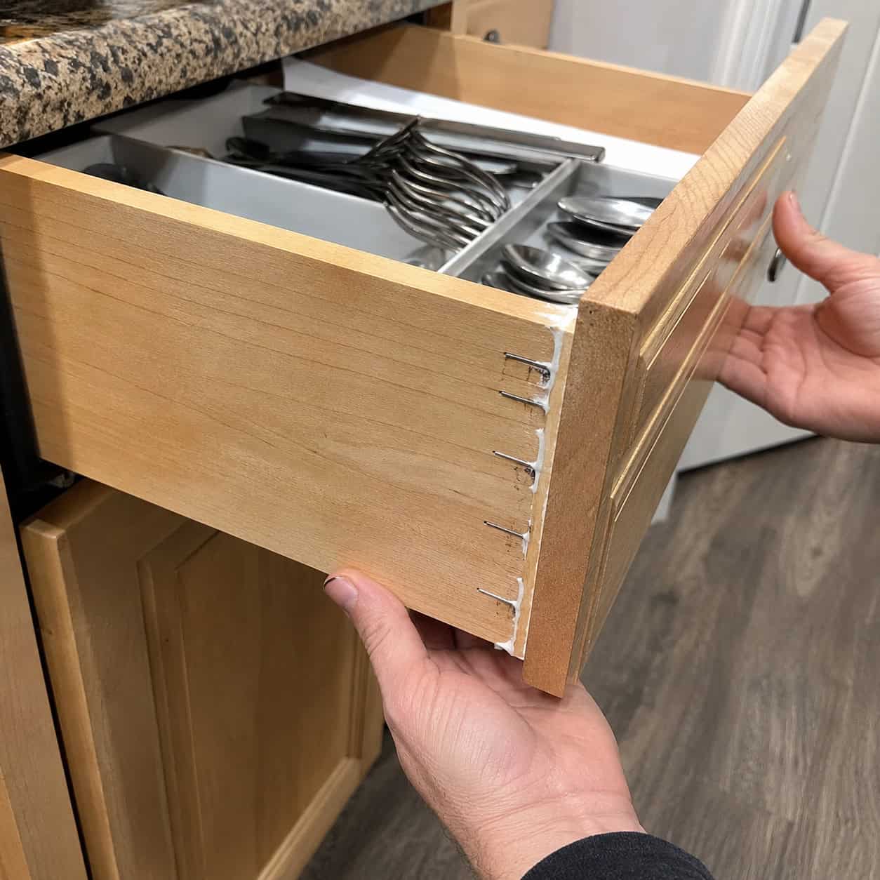 Stapled particleboard drawer boxes