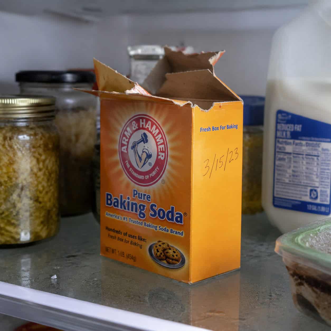 An Open Box of Baking Soda in the Back of the Fridge