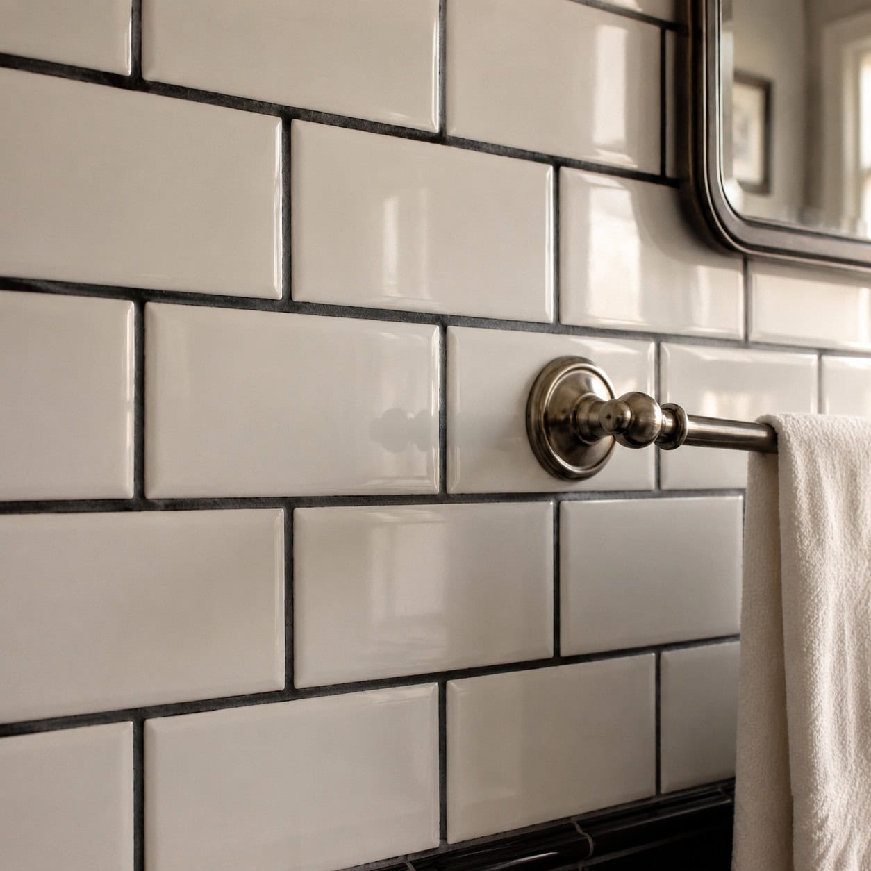 White Subway Tile with Dark Grout