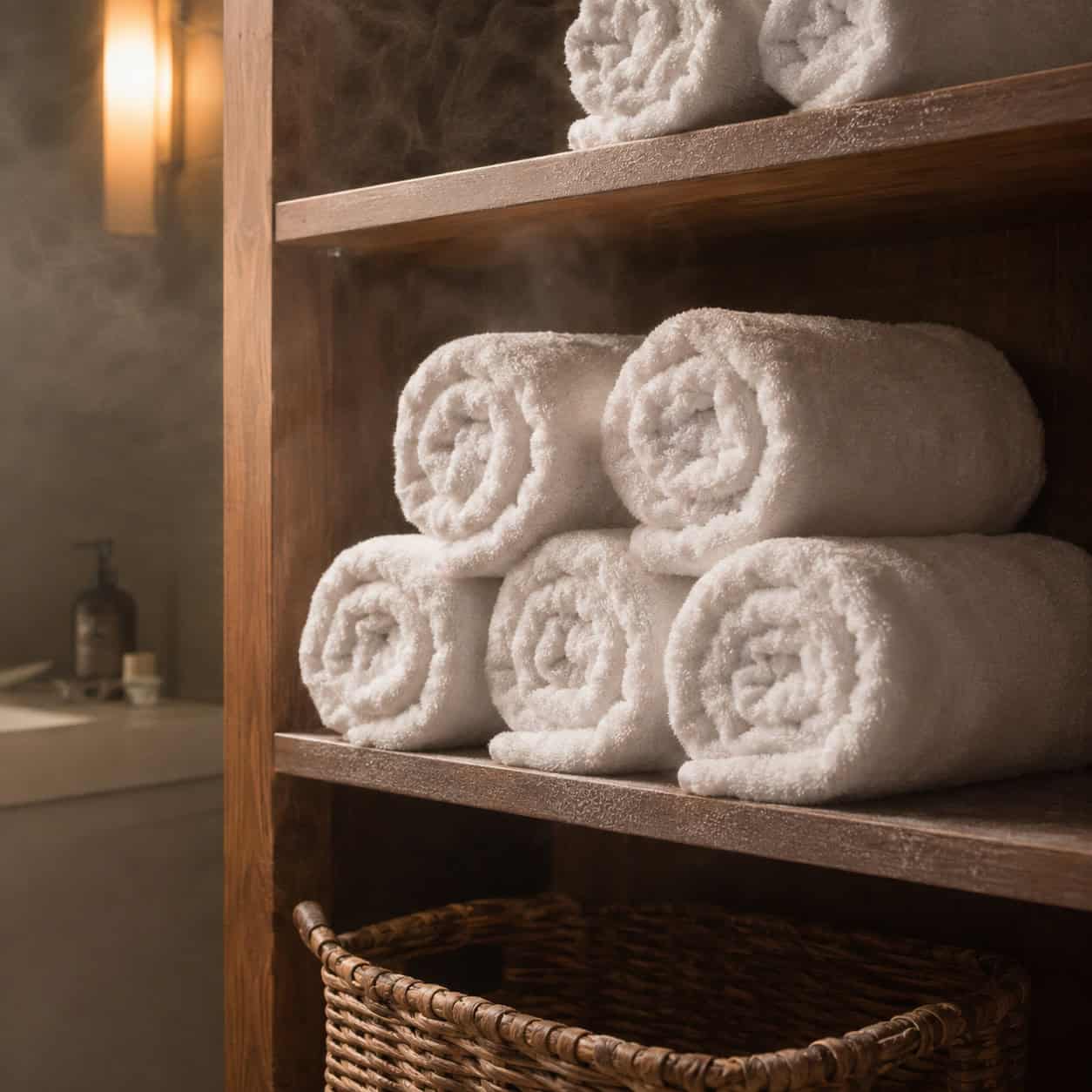 Open Shelving Full of Rolled Towels