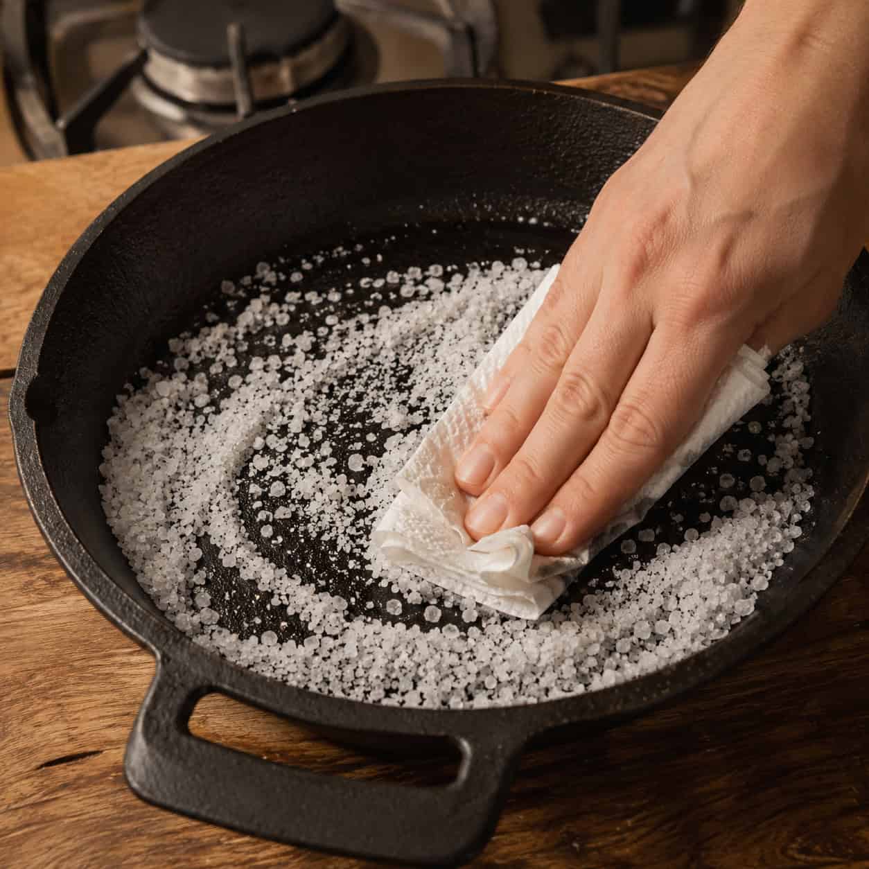 Scouring the Cast Iron Skillet With Salt, Not Steel