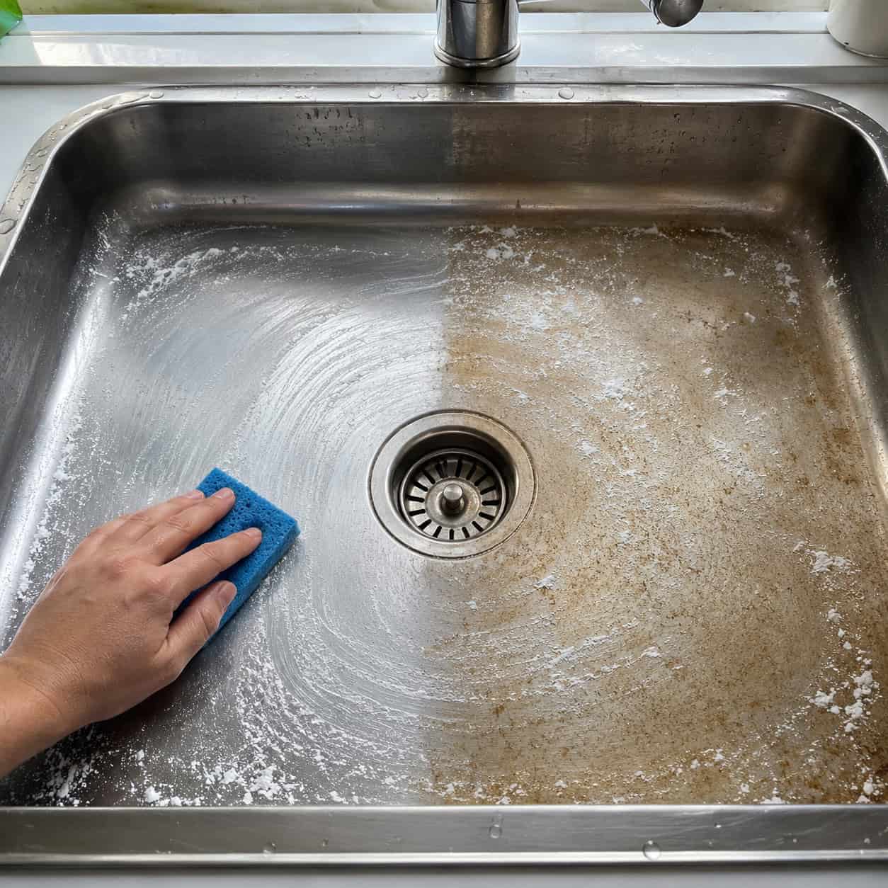 Bar Keepers Friend on the Stainless Sink