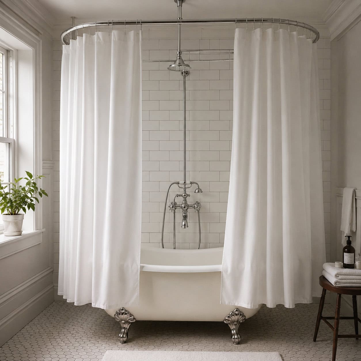 Curved Shower Rod with Clawfoot Curtain Ring