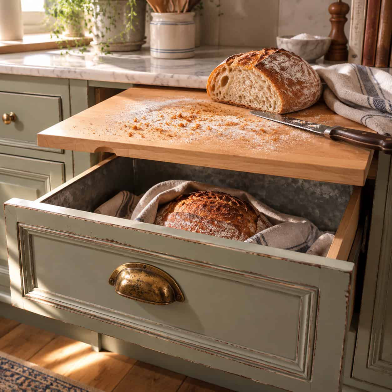The Tin-Lined Bread Drawer and Pull-Out Cutting Board