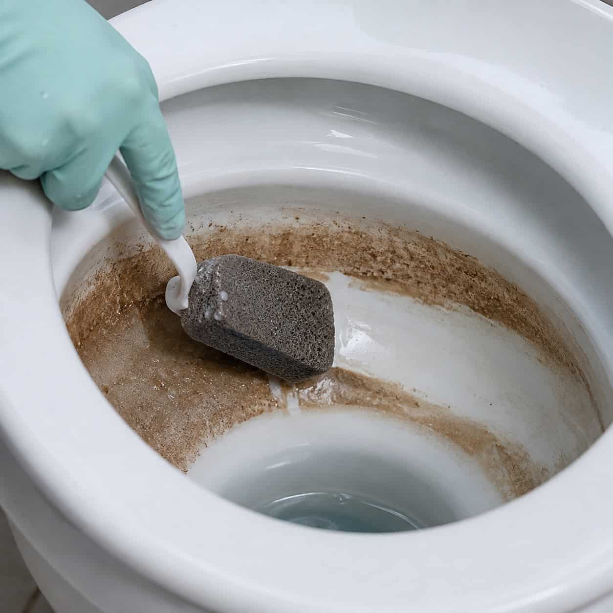 A Pumice Stone on the Hard-Water Toilet Ring