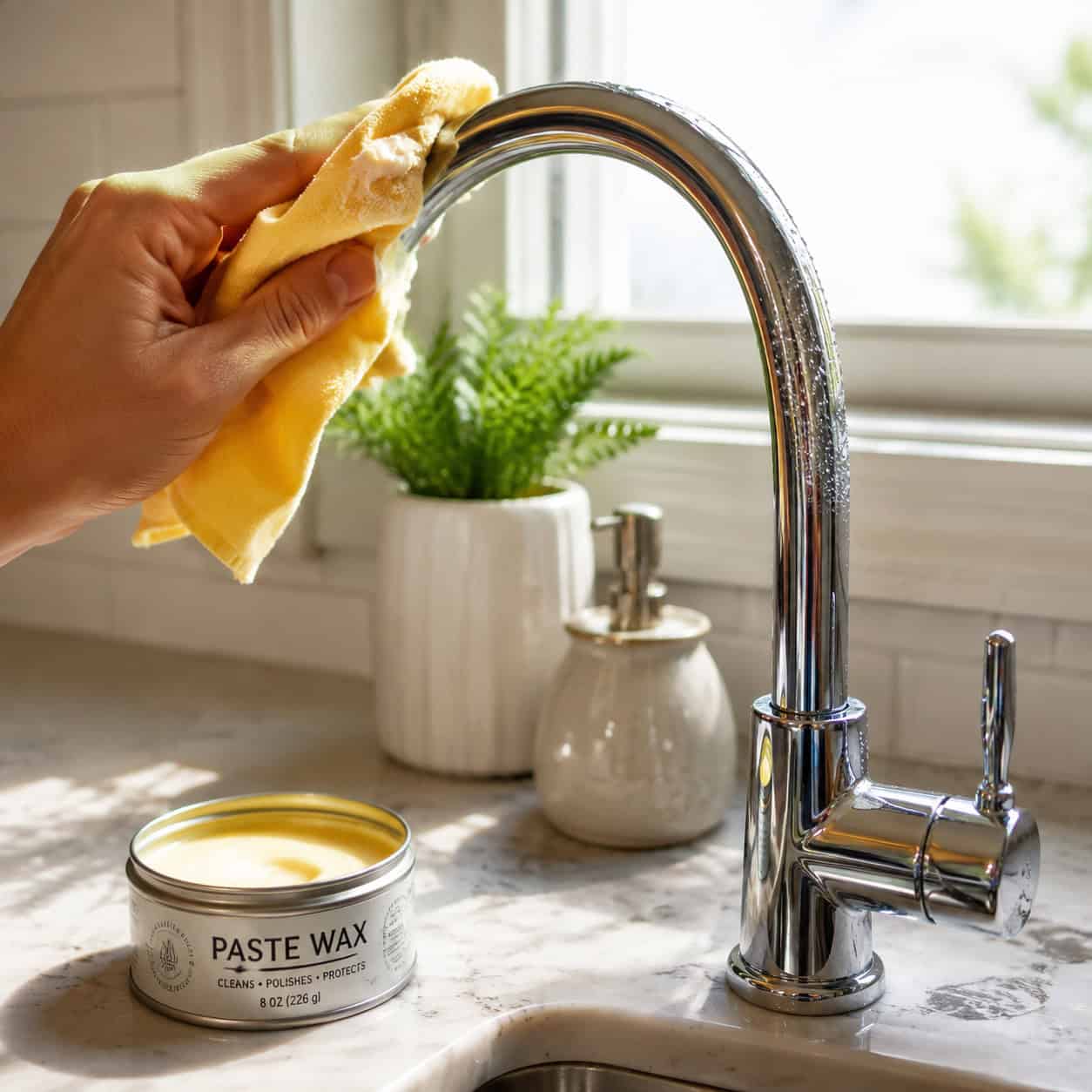 A Coat of Paste Wax on the Faucet After You Clean It