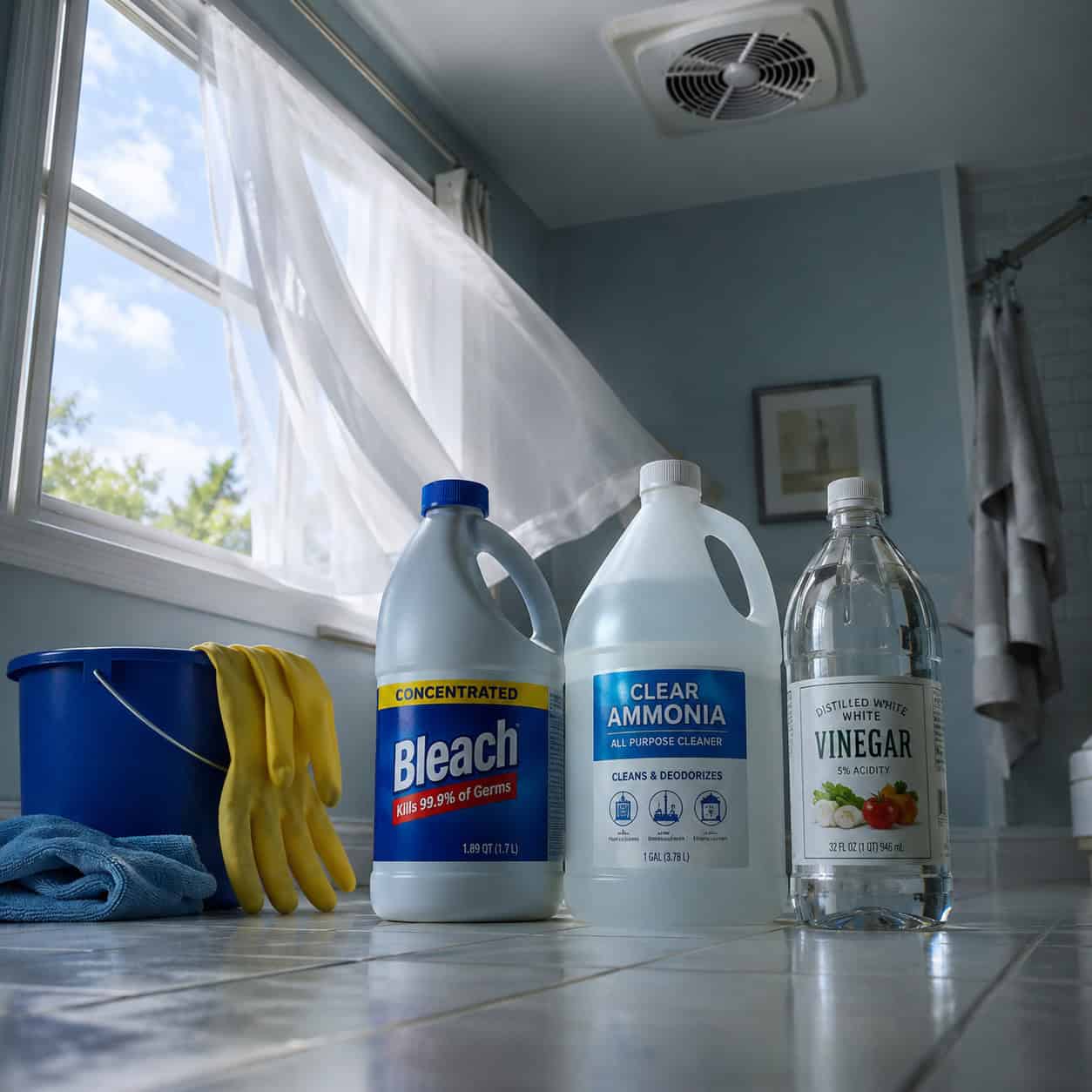 Never Mixing Bleach With Vinegar or Ammonia