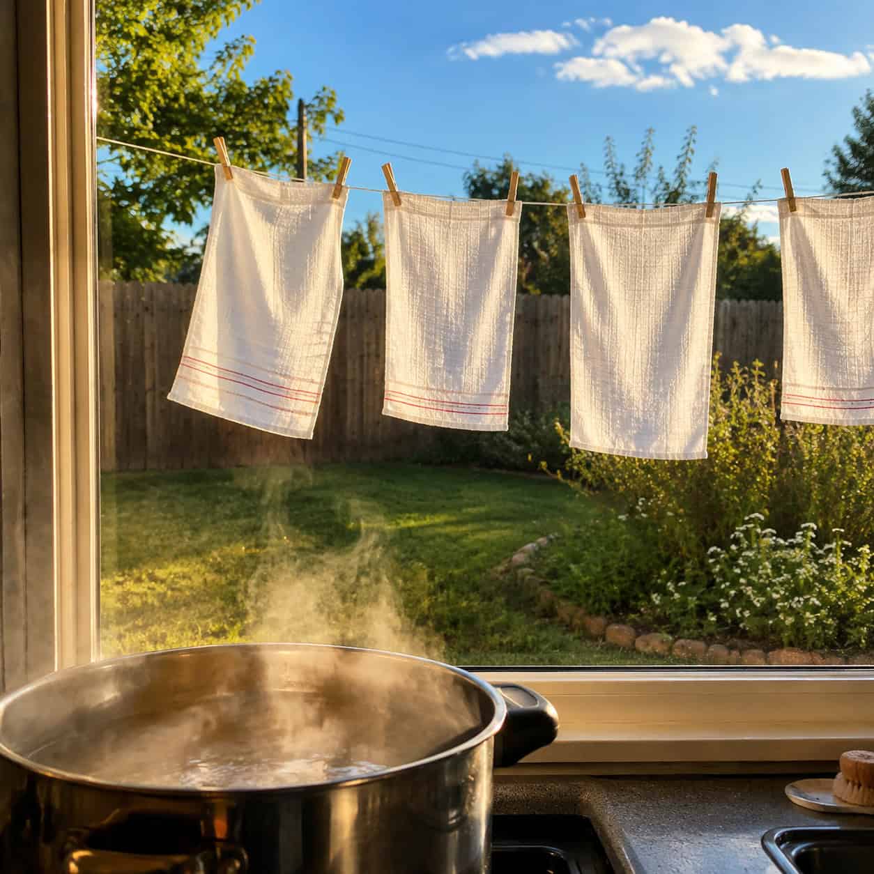 Boiling the Dishrags, Then Drying Them in the Sun