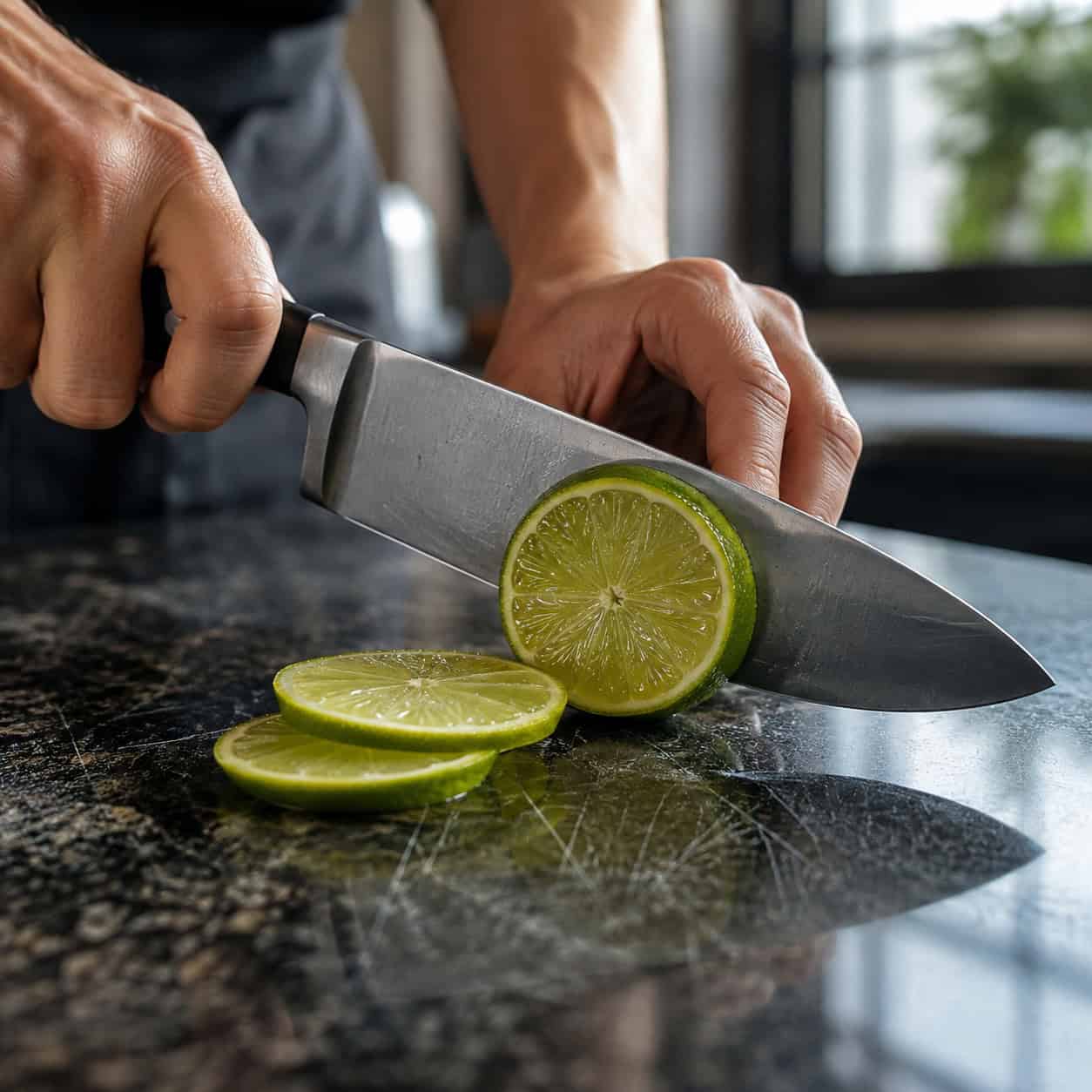 Chopping straight on the surface — no cutting board