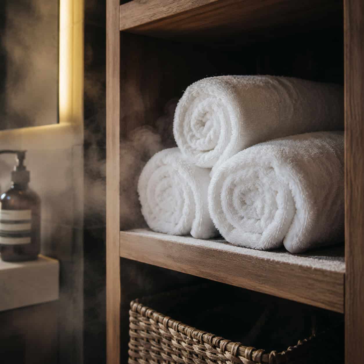 Open Shelving Full of Rolled Towels
