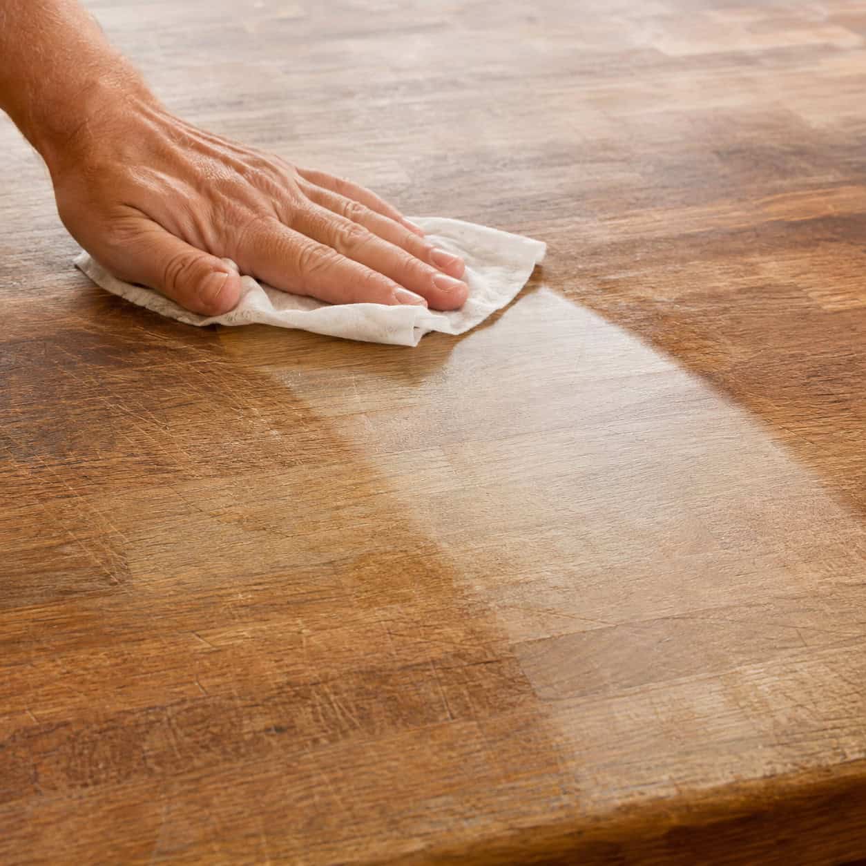 Cleaning wood counters with disinfecting wipes