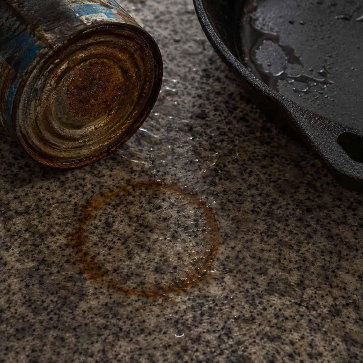 Using the counter as a landing pad for a rusting can or cast-iron pan