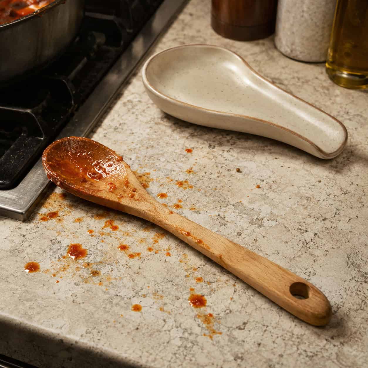 Skipping a spoon rest and letting sauce drip