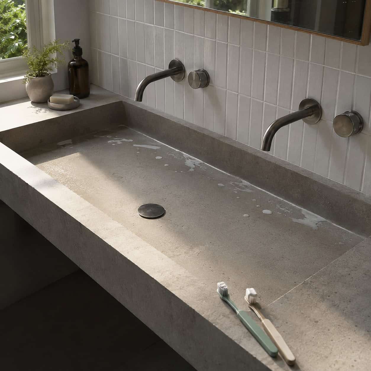 The Trough Sink With Two Faucets