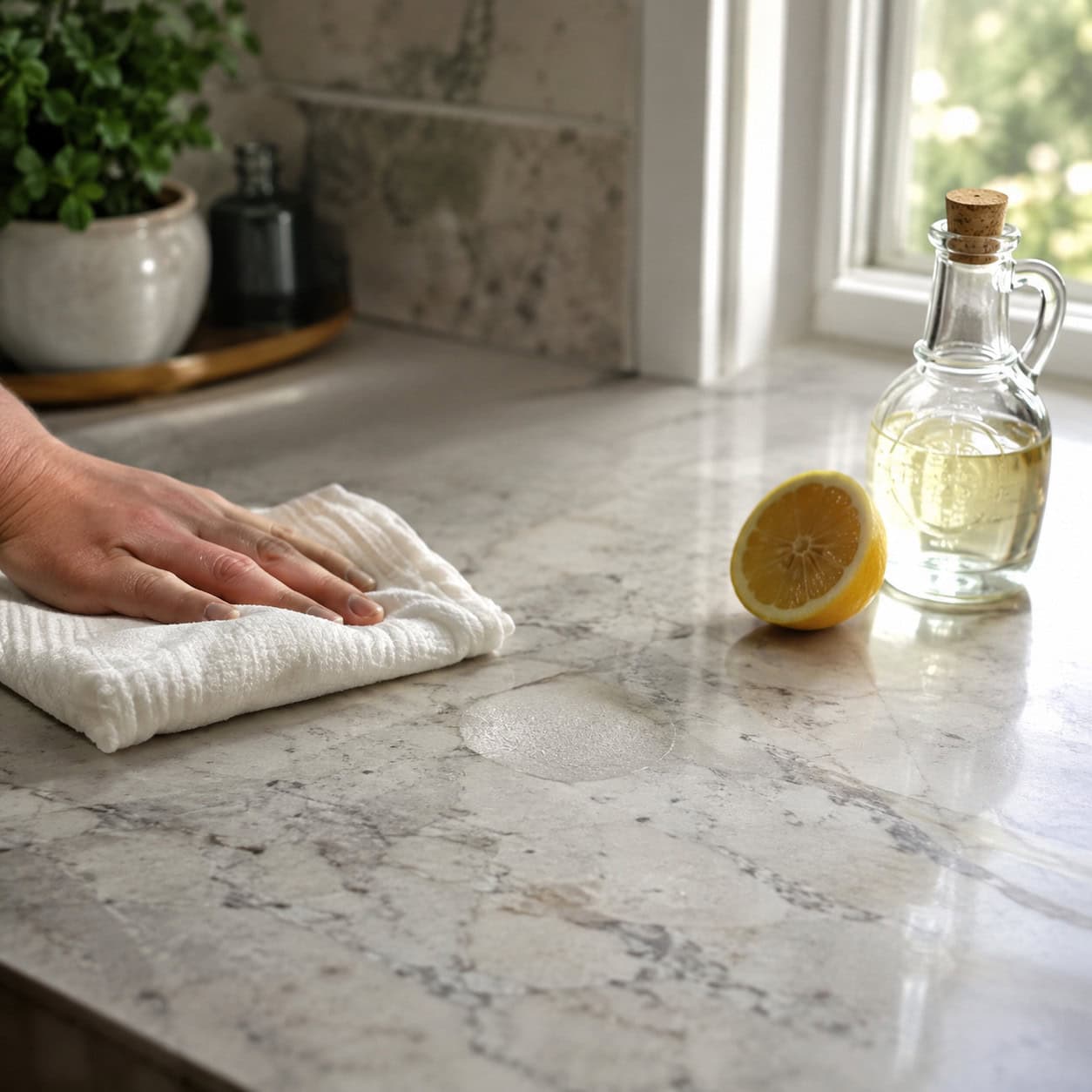 Wiping down with vinegar and lemon "natural" cleaners