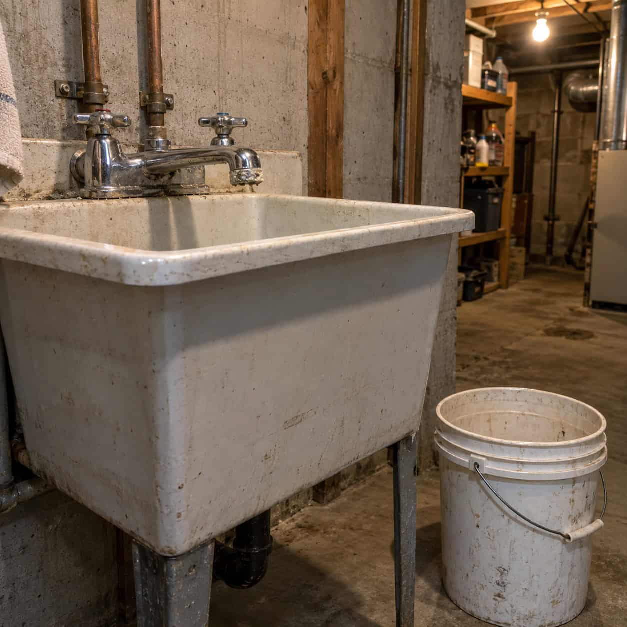 A Stubby Two-Handle Laundry Faucet With No Sprayer