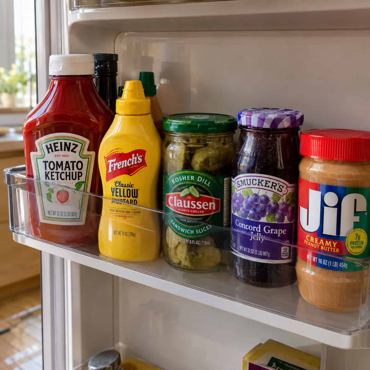 Ketchup, Mustard, Pickles, Jelly, and Peanut Butter