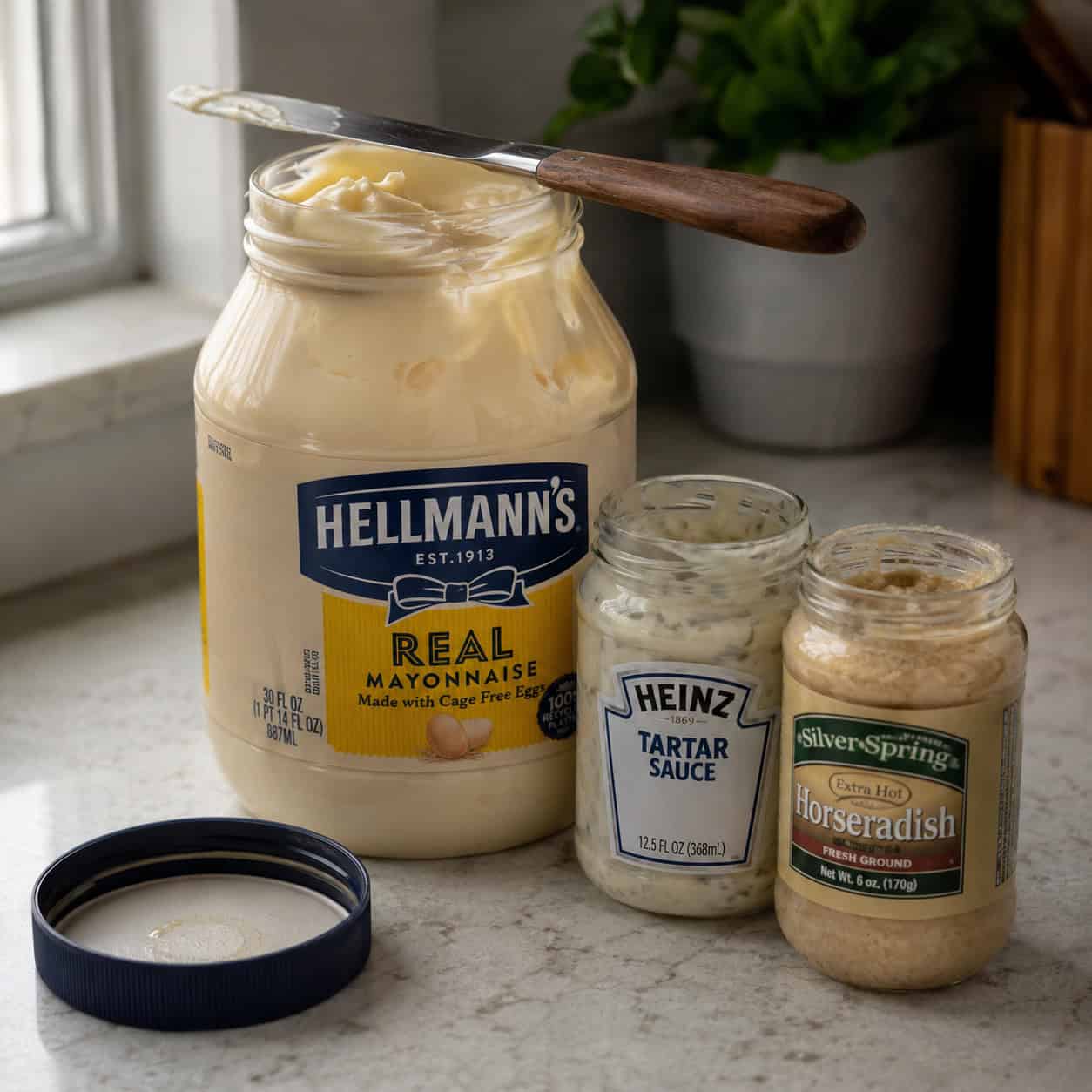 Opened Mayonnaise, Tartar Sauce, and Horseradish