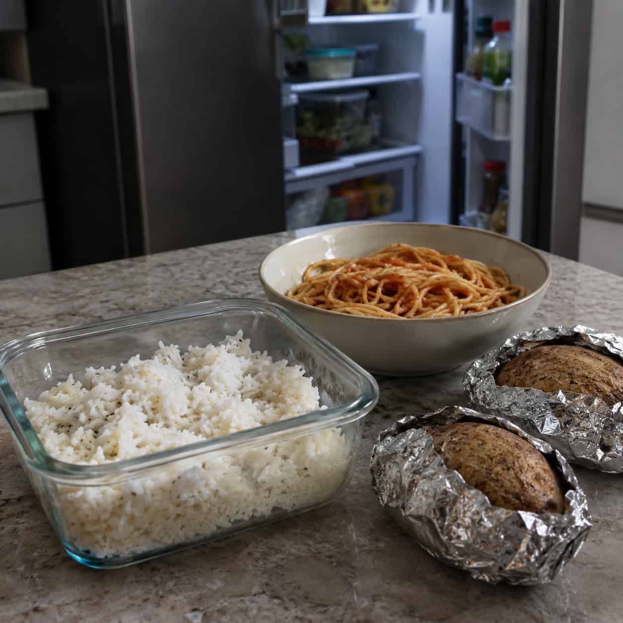 Cooked Pasta, Rice, and Baked Potatoes