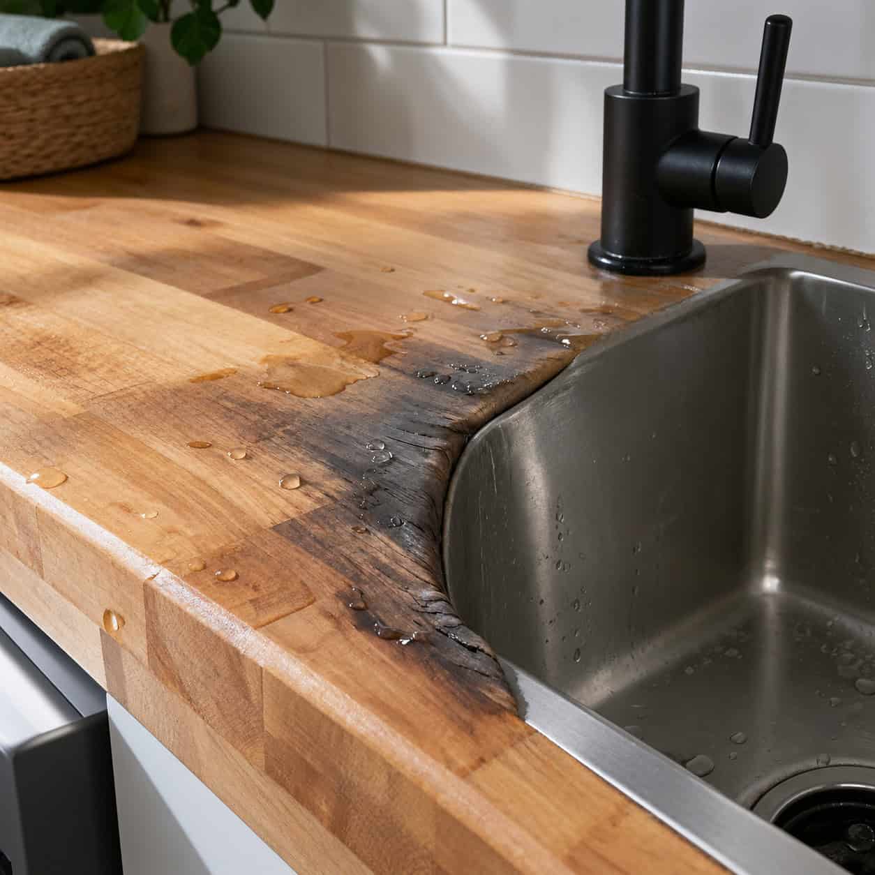 Butcher Block Counter Right Beside the Sink