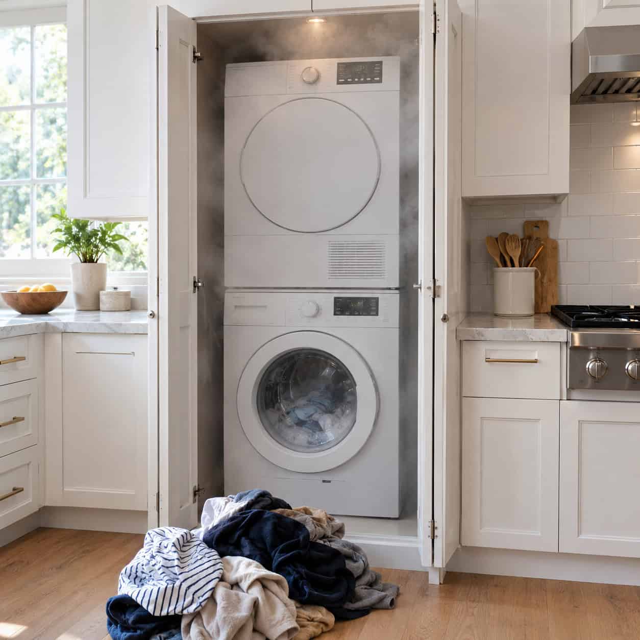A Kitchen-Cabinet "Euro Laundry" Behind Bifold Doors