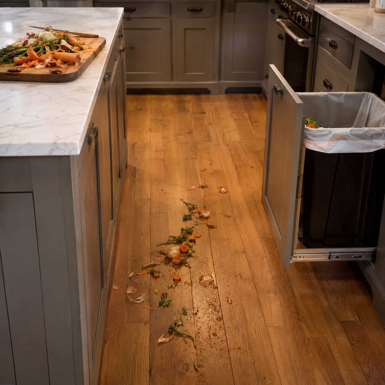 A Trash Pull-Out Placed Away From the Prep Zone