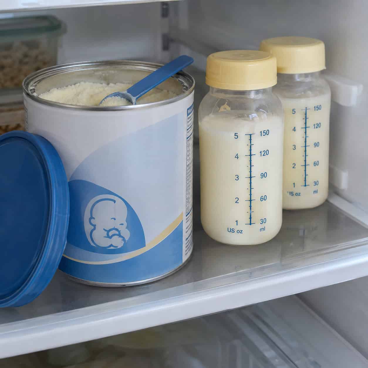 Opened Baby Formula and Expressed Breast Milk