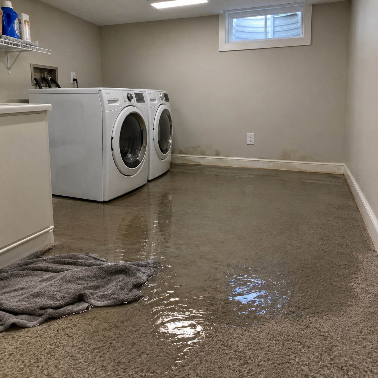 A Finished Laundry Room With No Floor Drain