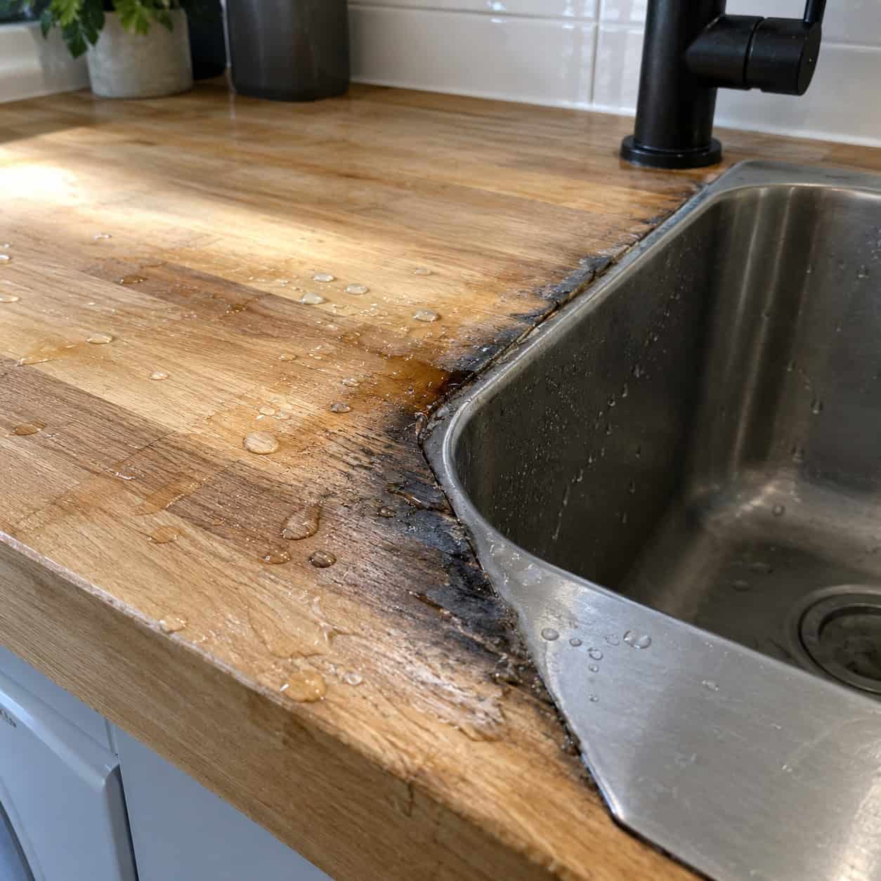 Butcher Block Counter Right Beside the Sink
